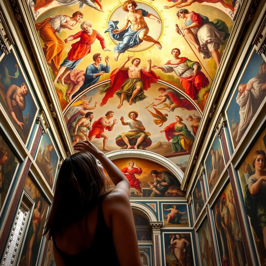 Sistine Chapel: Woman Gazing at Michelangelo's Ceiling