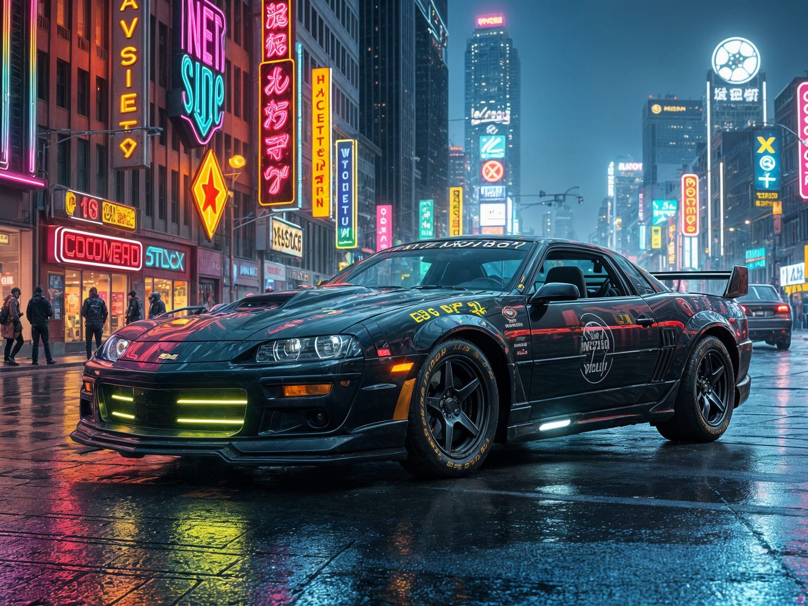 Cyberpunk 90's Chevrolet Camaro in Neon-Lit Dystopia