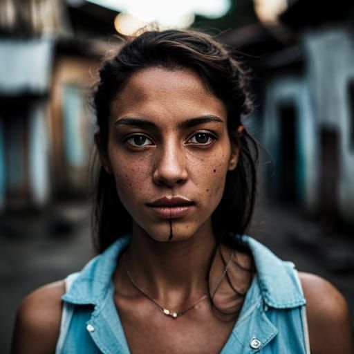 Elegant Brunette in Urban Favela Outfit