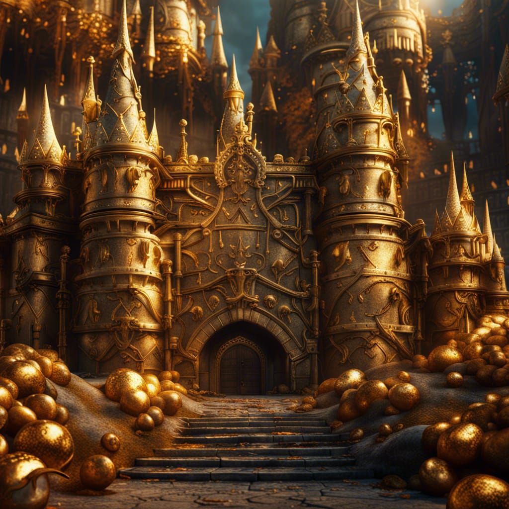 Golden Castle and Treasure in Detailed Matte Painting
