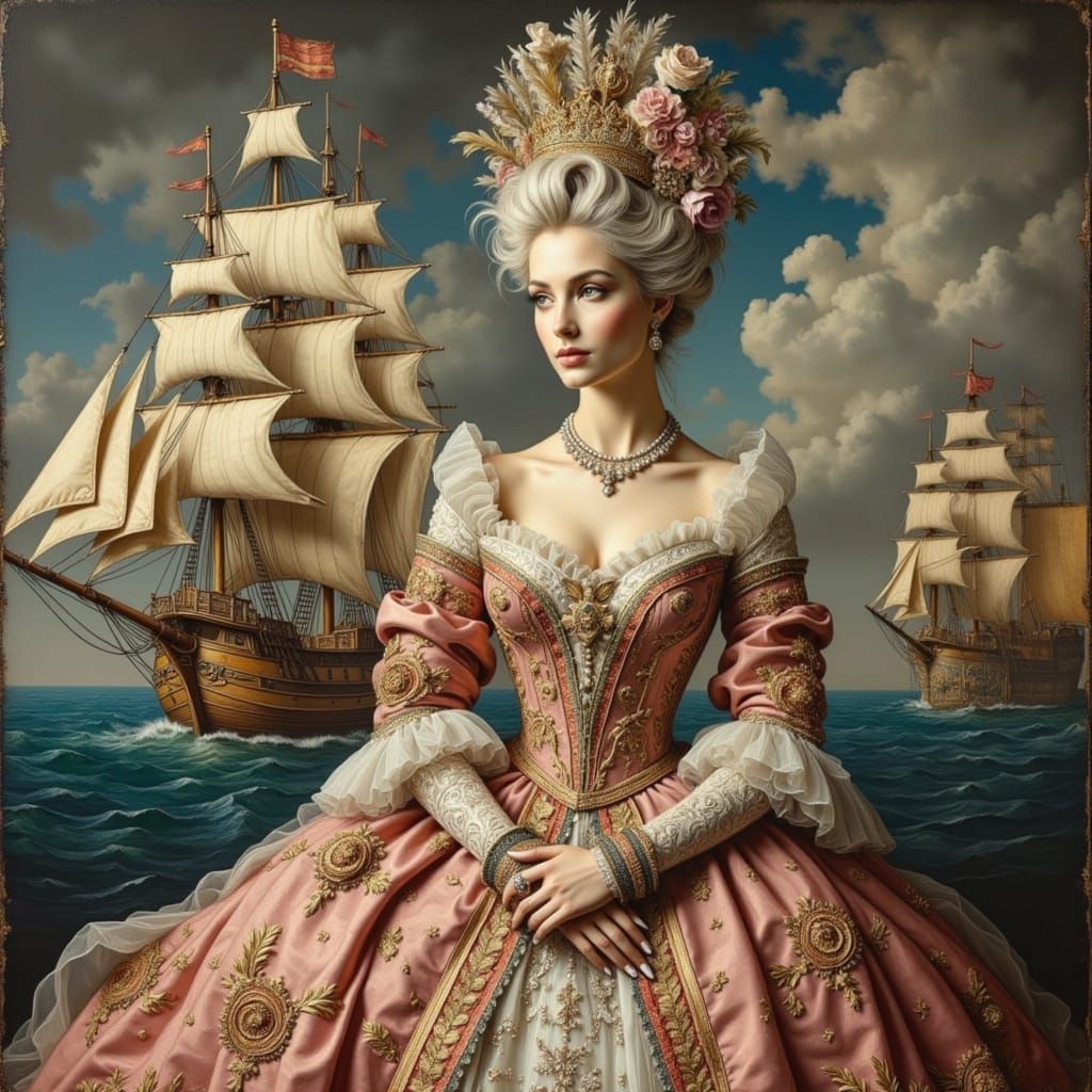 Marie Antoinette with Surreal Sailing Ship Hairstyle