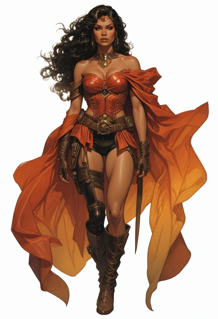 30th Century Female Superhero in Leather Sci-Fi Attire