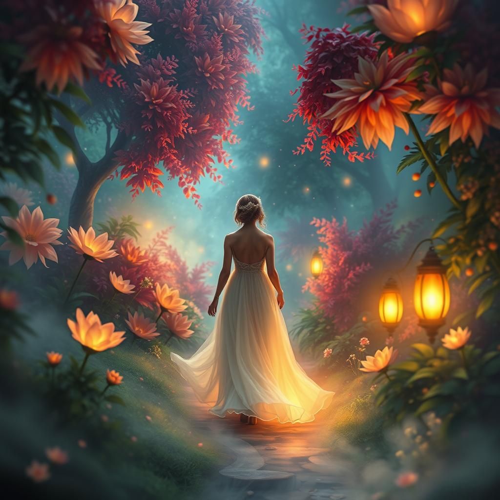 Enchanted Aetheral Paradise: Woman in Vaporous Gown