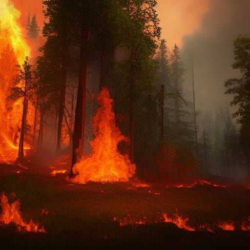 Forest Fire with Watch Tower: Detailed Matte Painting