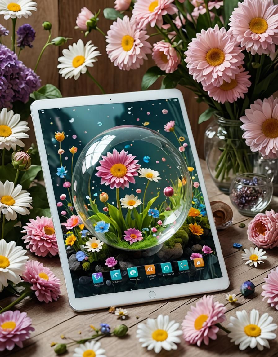 Magical Elf and Flowers in Glass Orb