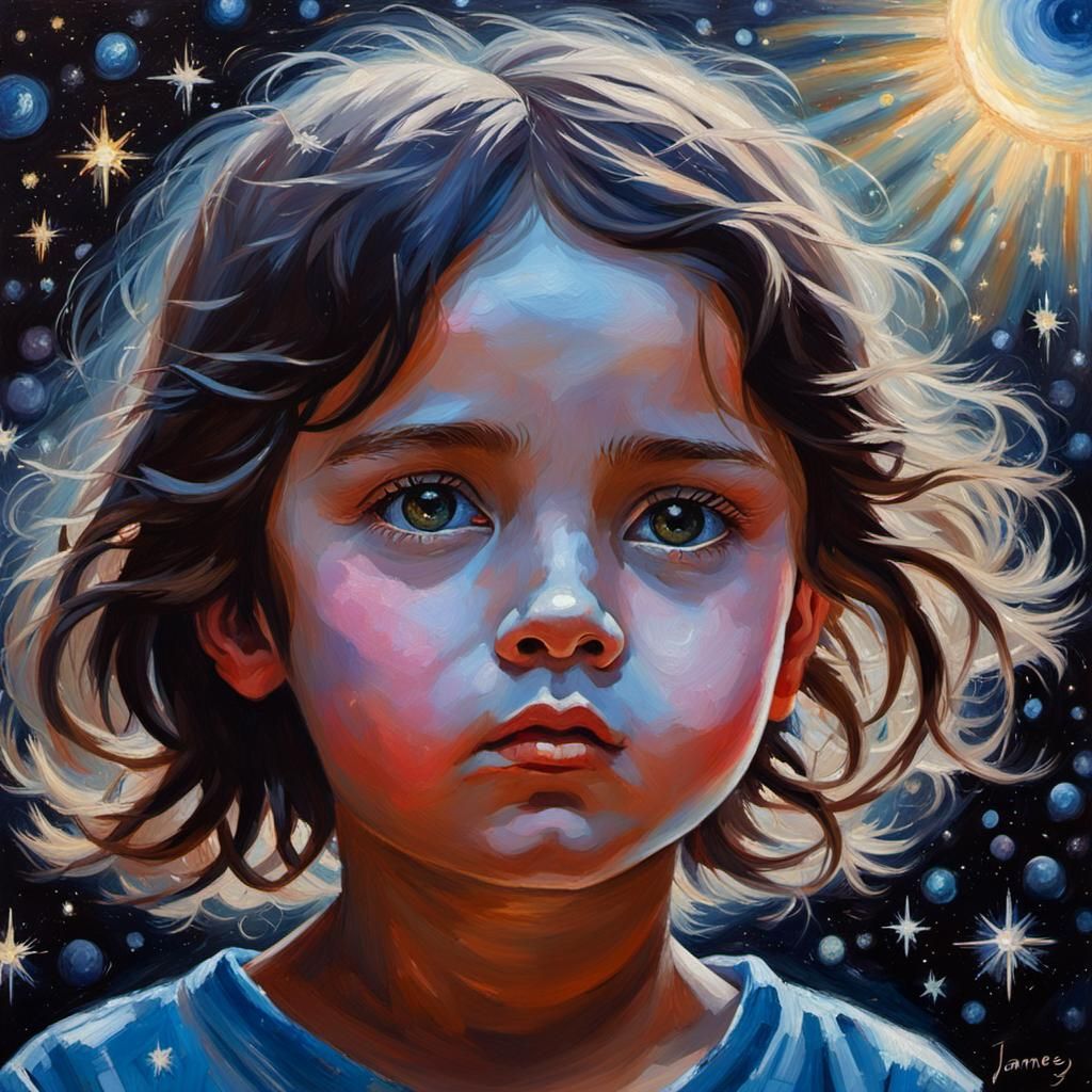 Child's Stargazing Face: An Oil Painting
