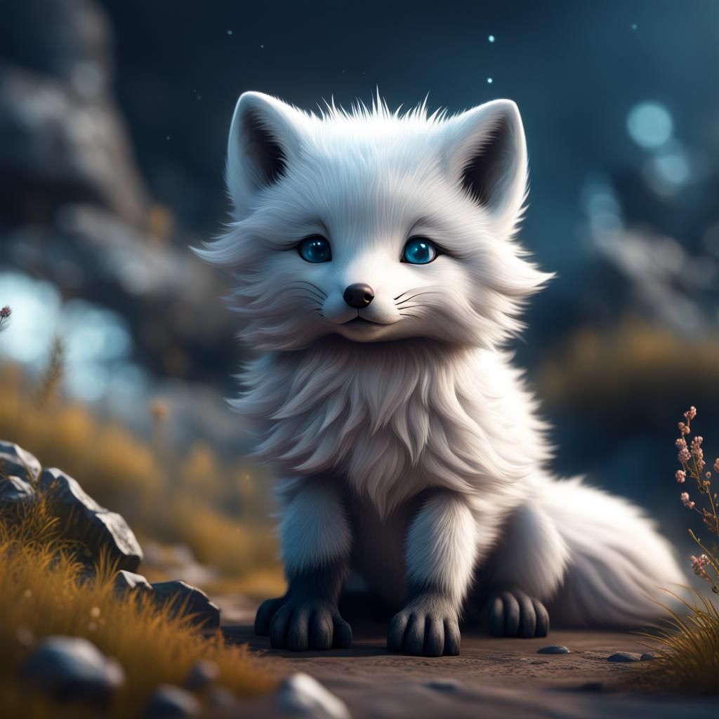 Detailed Painting of a Cute Baby Arctic Fox