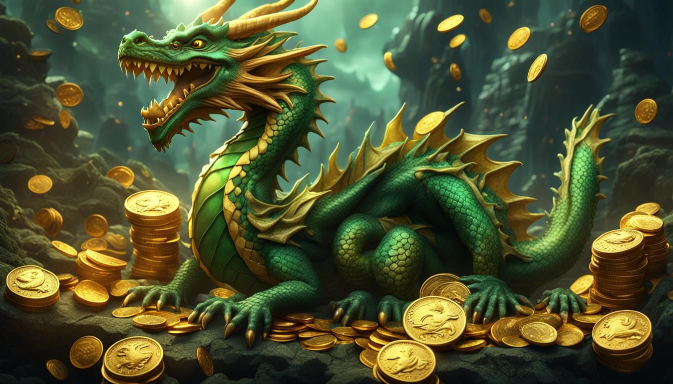 Friendly Dragon with Gold Coins: Fantasy Concept Art