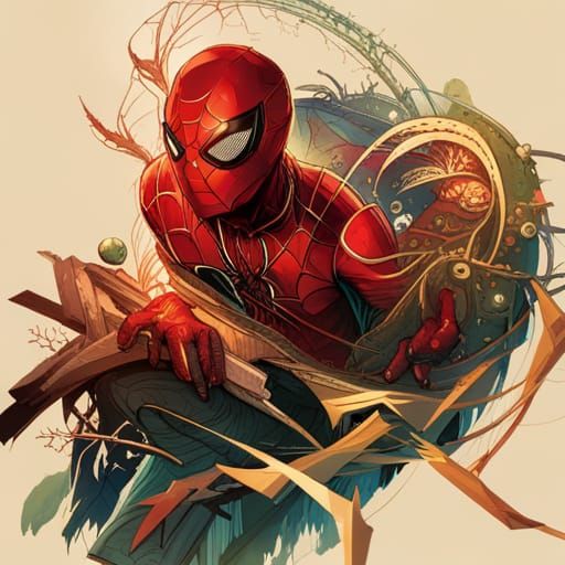 Spiderman Digital Painting with Golden Outlines