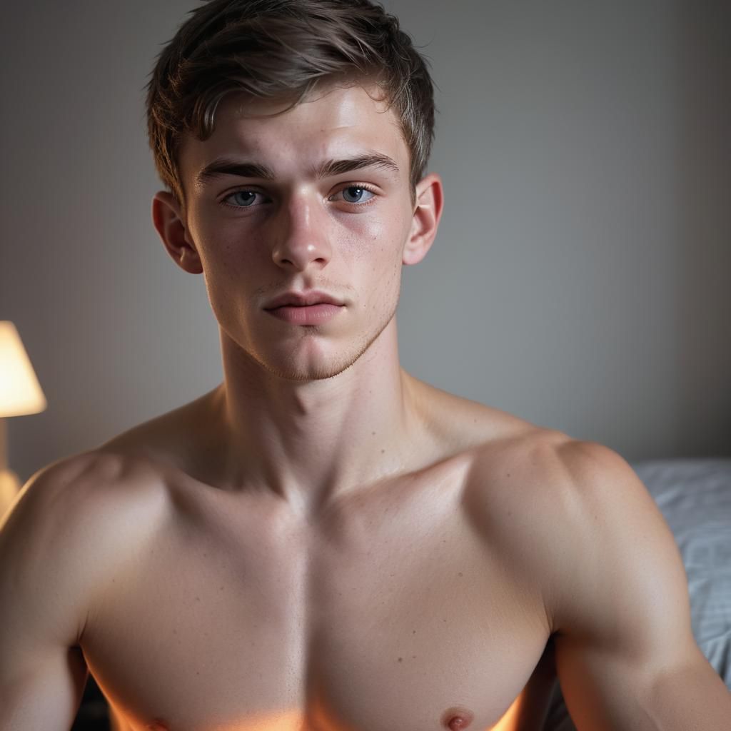 Photorealistic Portrait of a Young Man in Bedroom