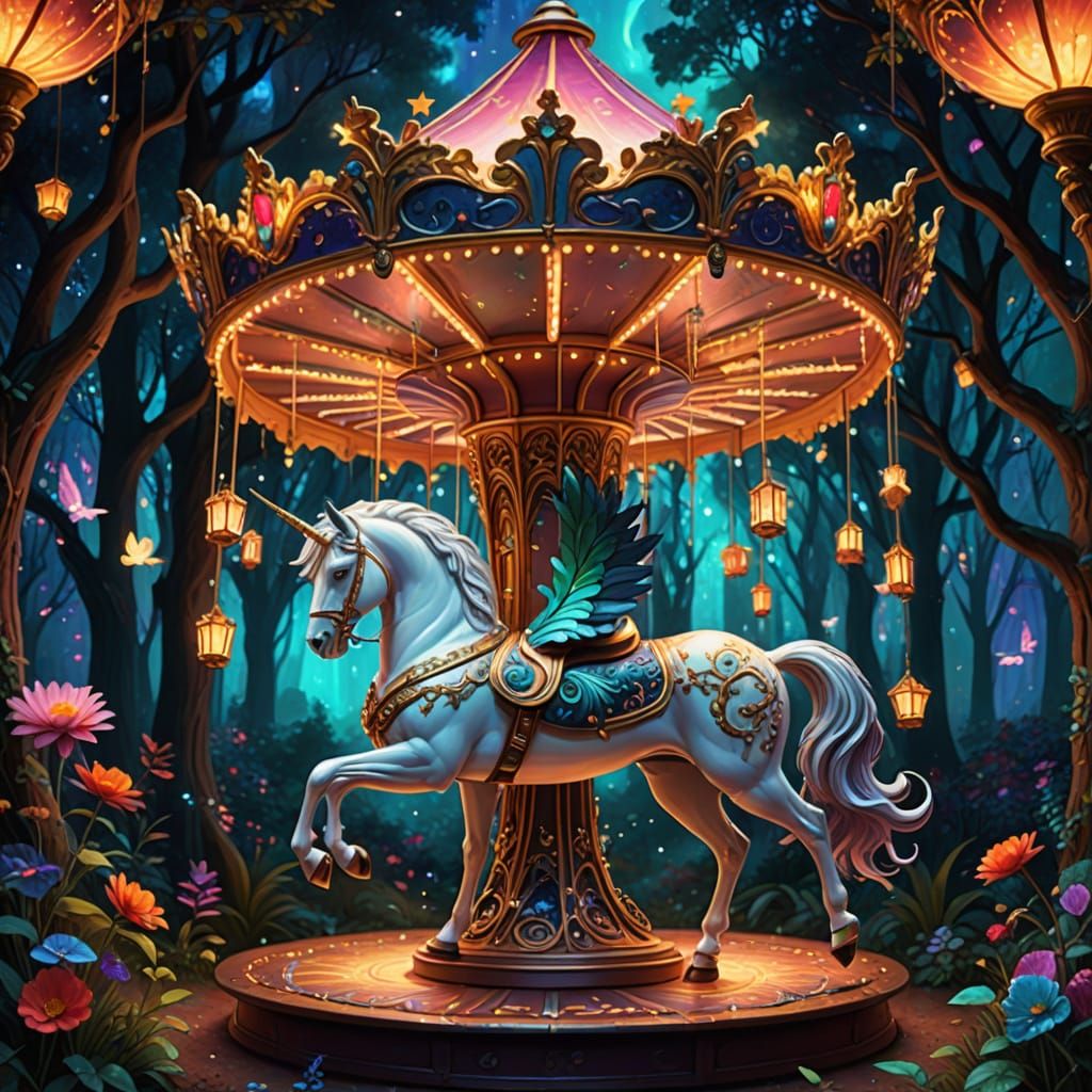 A glowing carousel