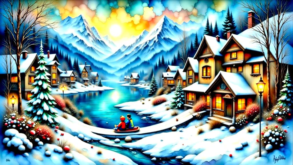 A small town in  winter