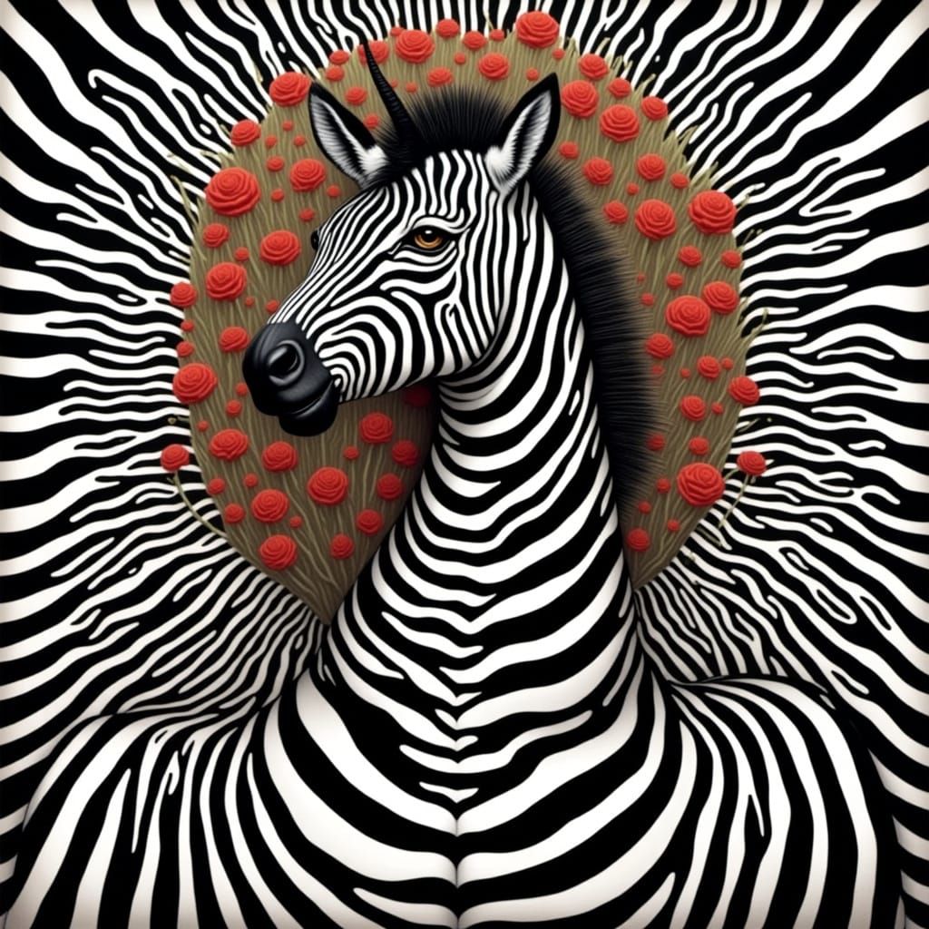 Cyberpunk-Inspired Zebra Mandala with Growing Zebra Head