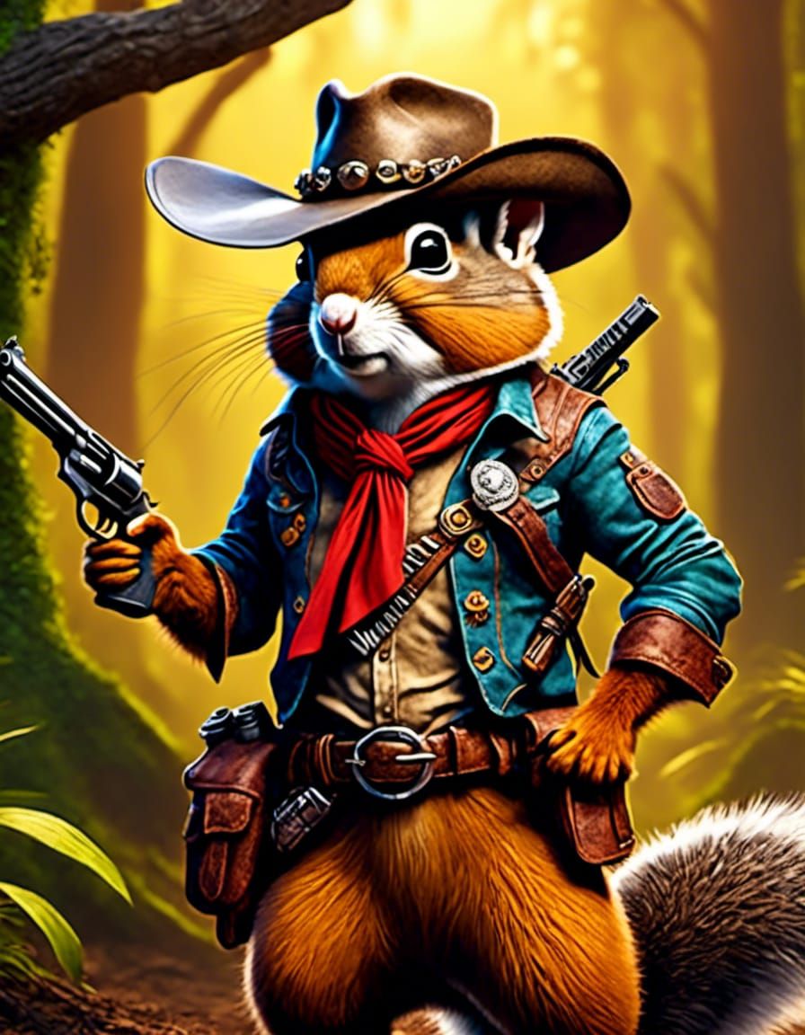 Cowboy Squirrel Vector Art by Randy Gallegos