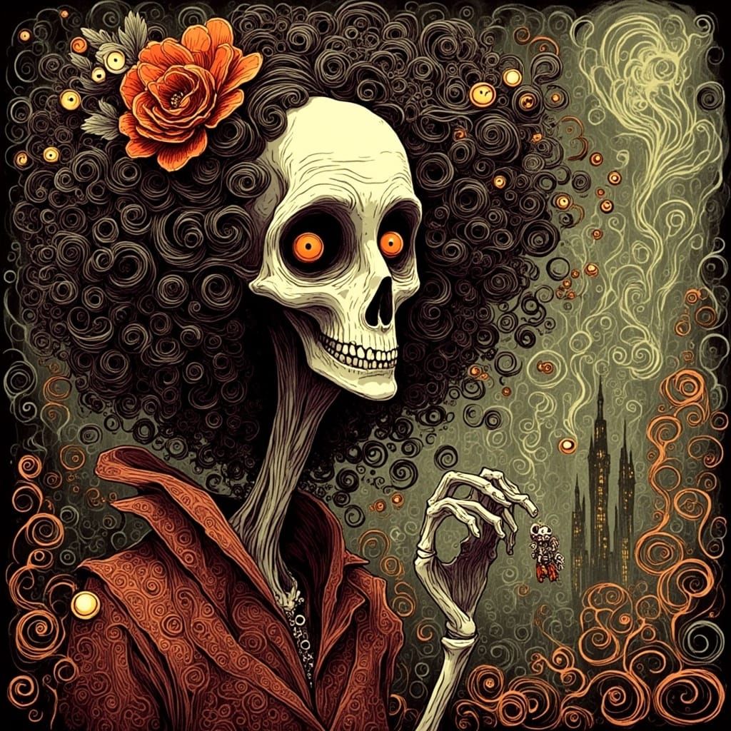 Skeleton ghost art deco portrait amateur draft Dan Mumford T...