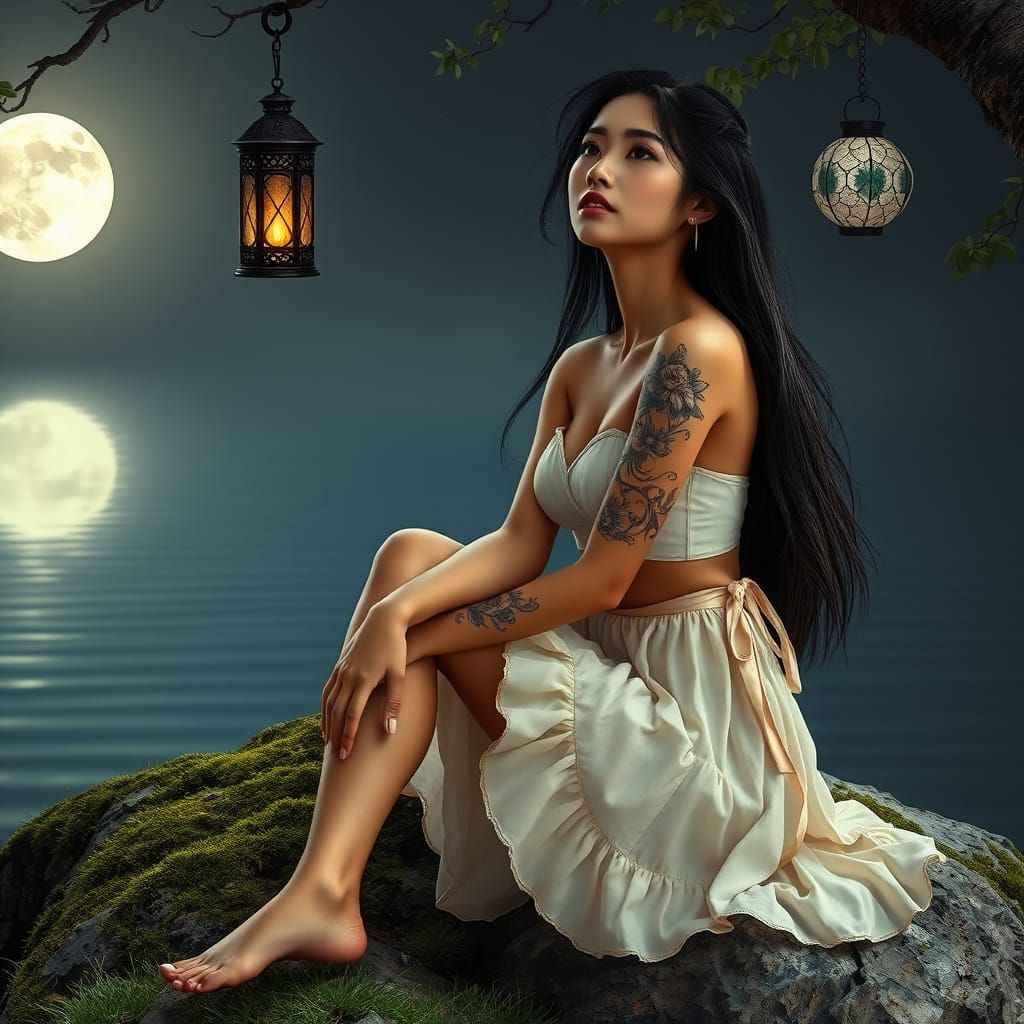 Ethereal Moonlit Portrait of a Young Nepalese Woman