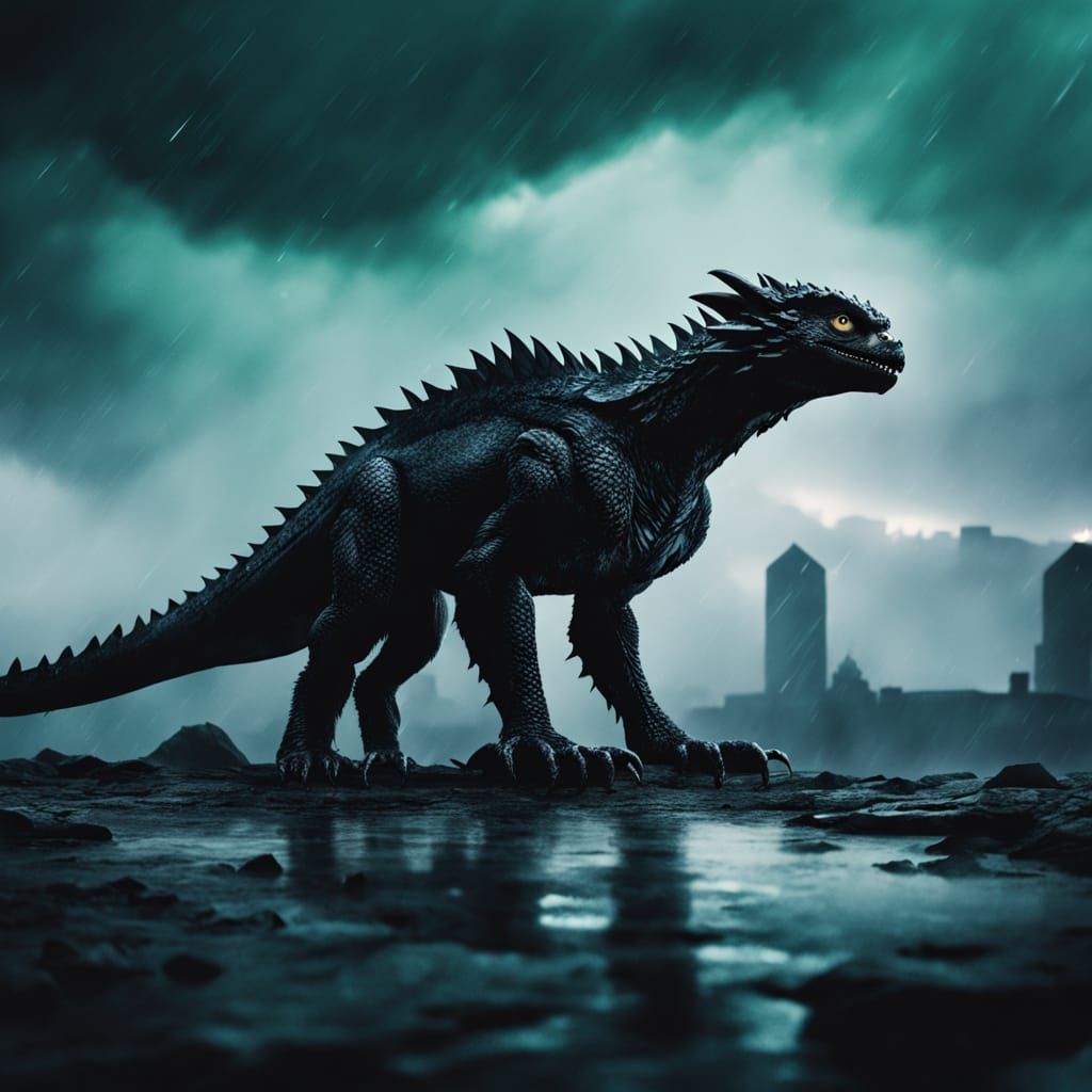 Epic Night Fury Dinosaur in a Misty, Muted Landscape