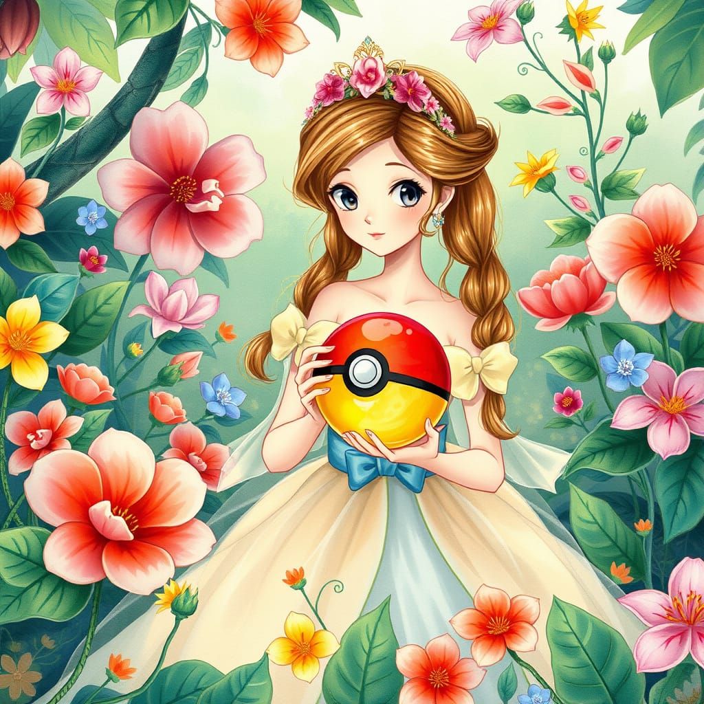Fairytale Princess with Pokeball in Digital Art Style