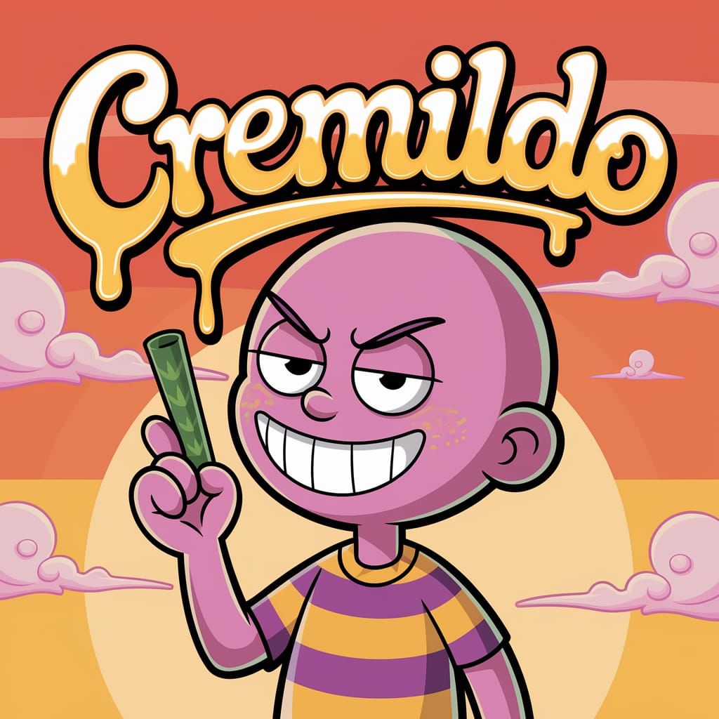 Vibrant KND Character Cremildo Smokes Joint in Whimsical Sun...