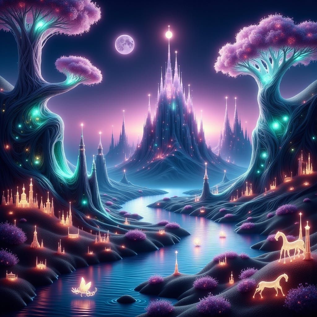 Ethereal Futuristic Landscape with Bioluminescent Trees and ...