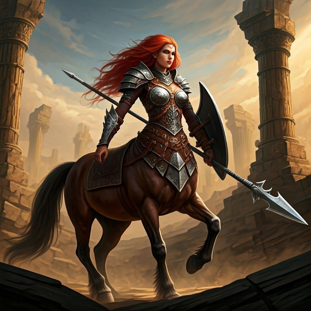 Centaur Warrior Charges into Battle, Fantasy Art