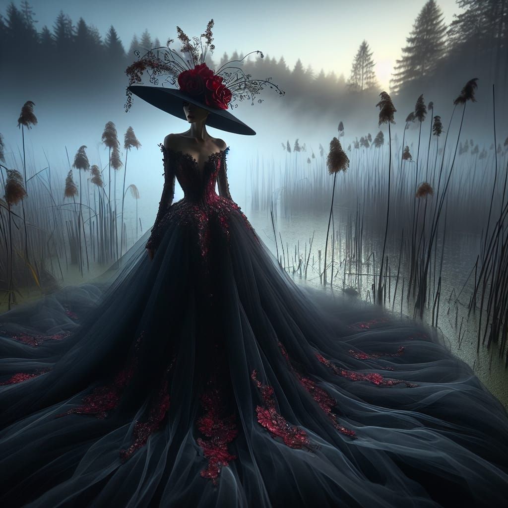 Mysterious Woman in Moonlit Swamp, Enchanting Atmospheric Sc...
