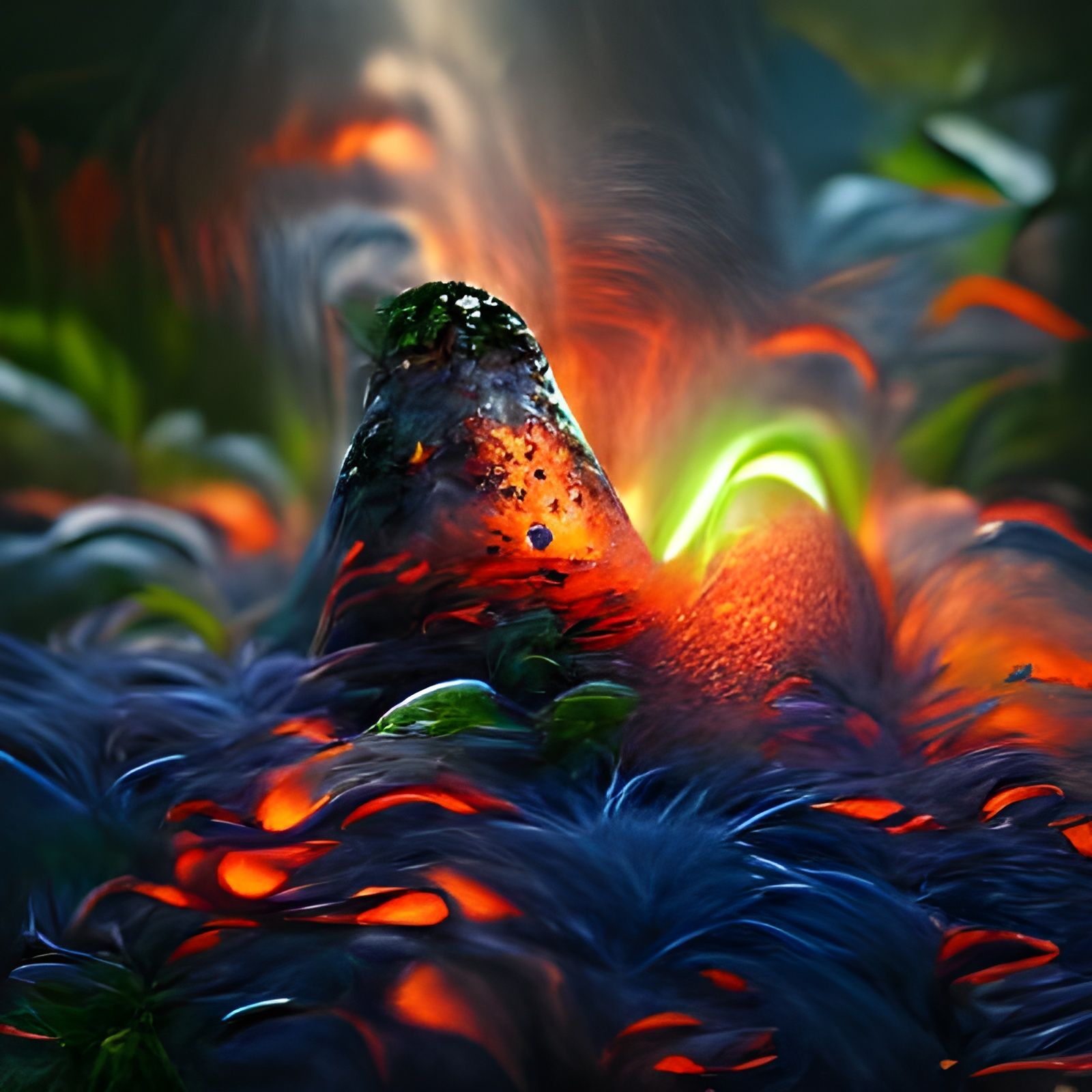 Abstract Peacock with Lava Lamp Effect, Monet Style