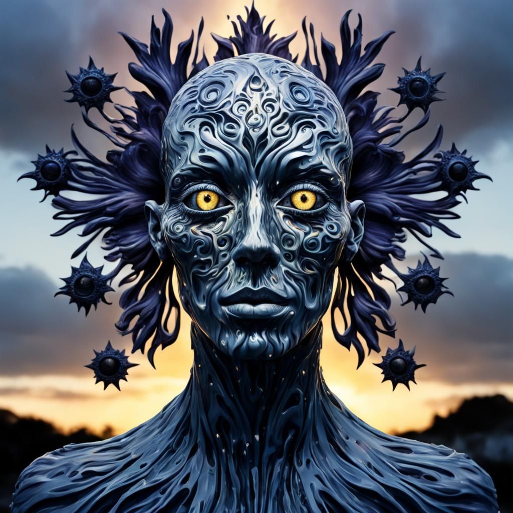 Surreal Melting Figure with Starburst Eyes