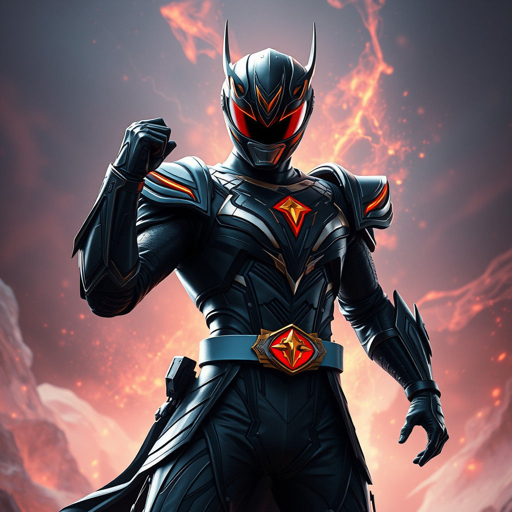 Heroic Power Ranger in Black Armor, Fantasy Art