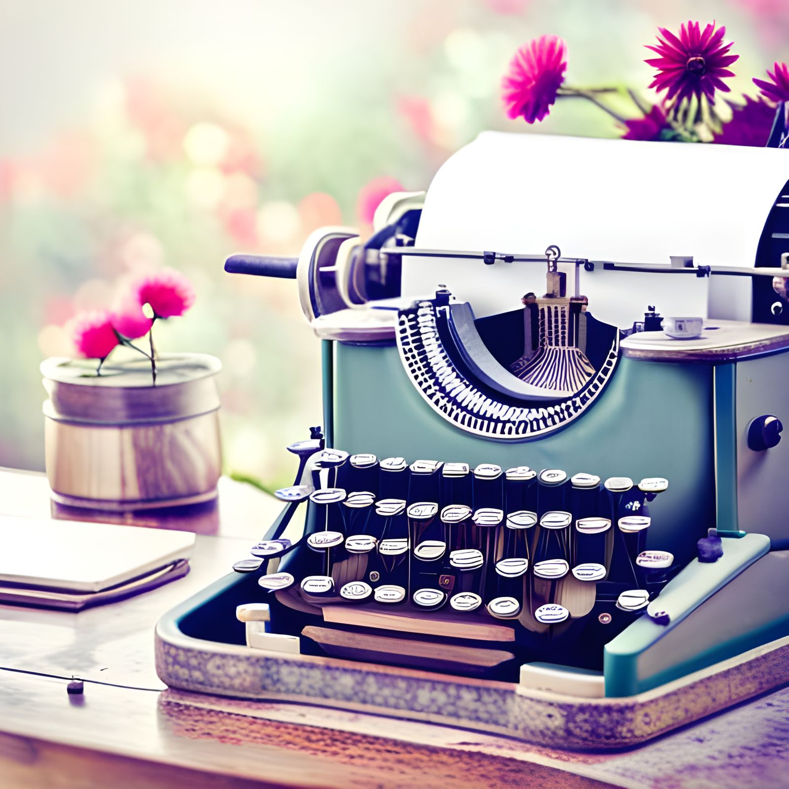 Antique Floral Typewriter in Baroque Photograph Style