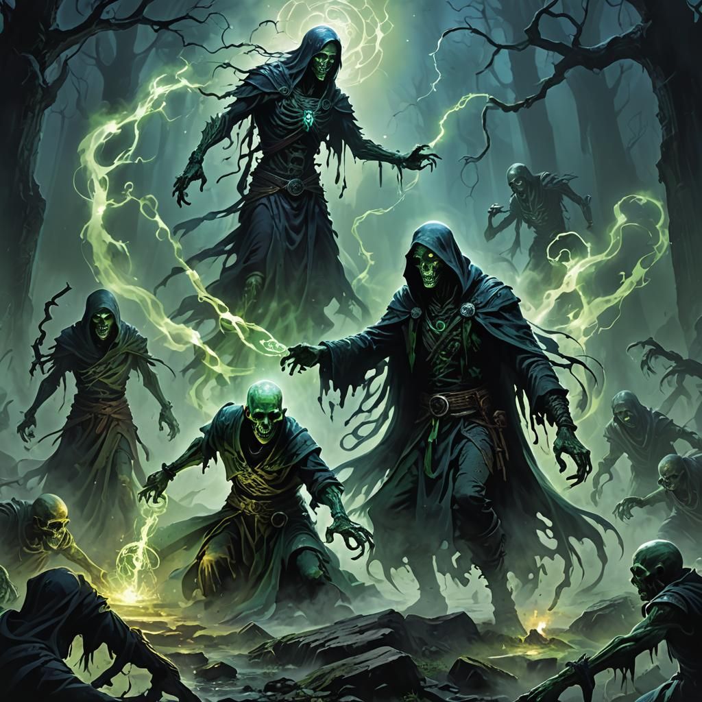 Necromancer Summons Zombie in Dark Fantasy Art