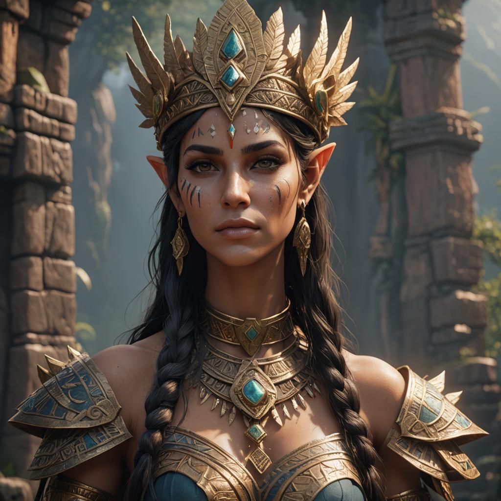 Incan Elf Queen in 3D Game Cinematic Style