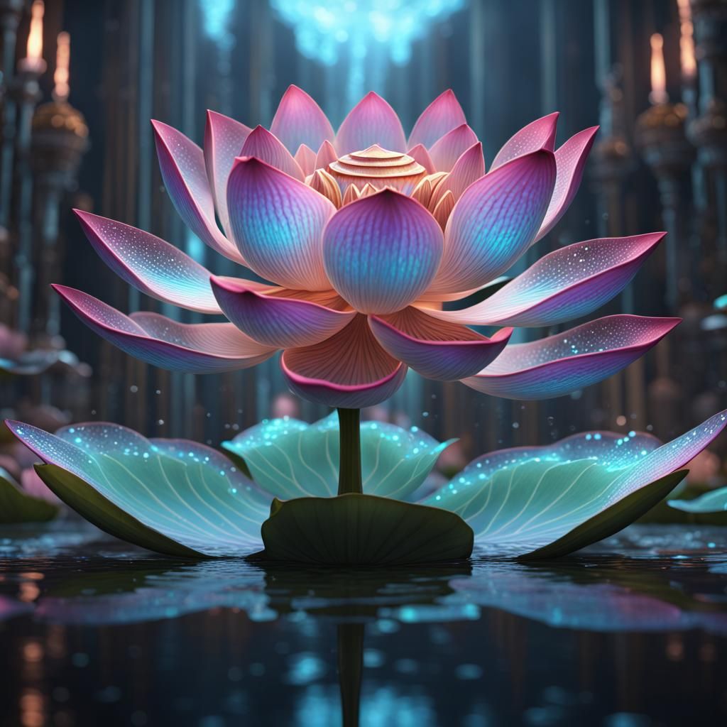 Holographic Lotus Flower: Divine Fantasy Art