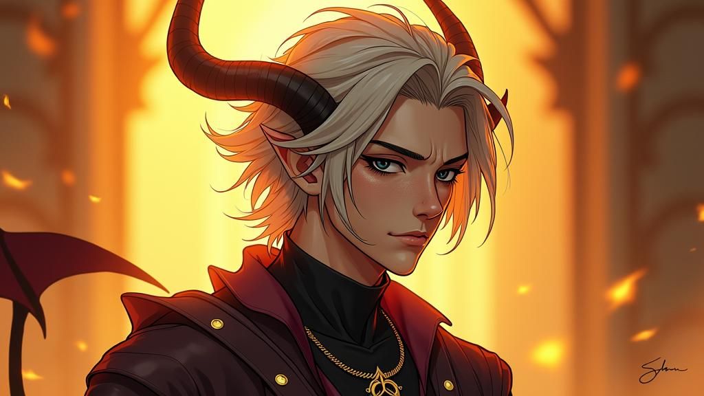 Male Wight Devil in Golden Light, Anime Style