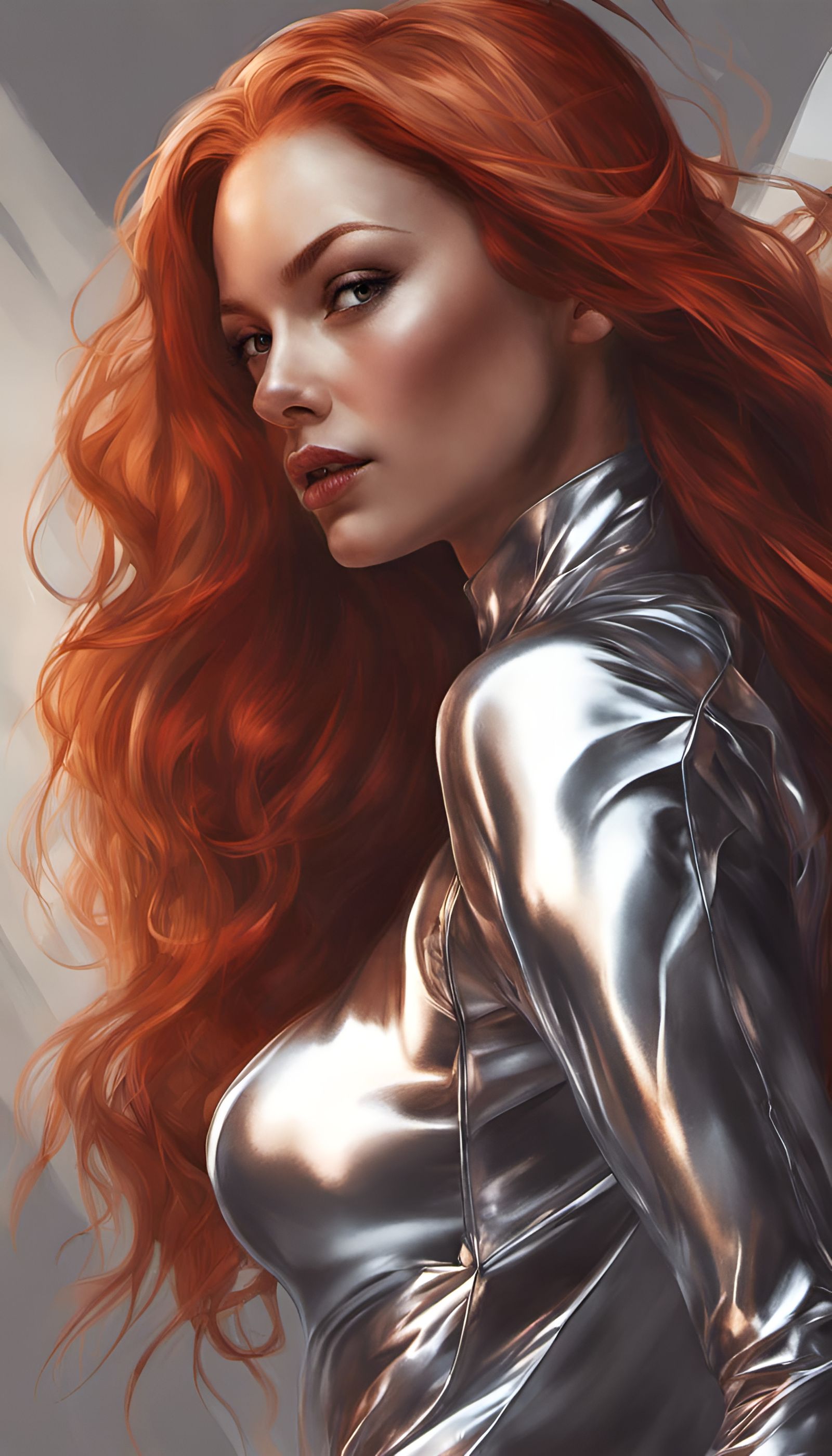 Silver Woman Portrait in Hyperrealistic Style