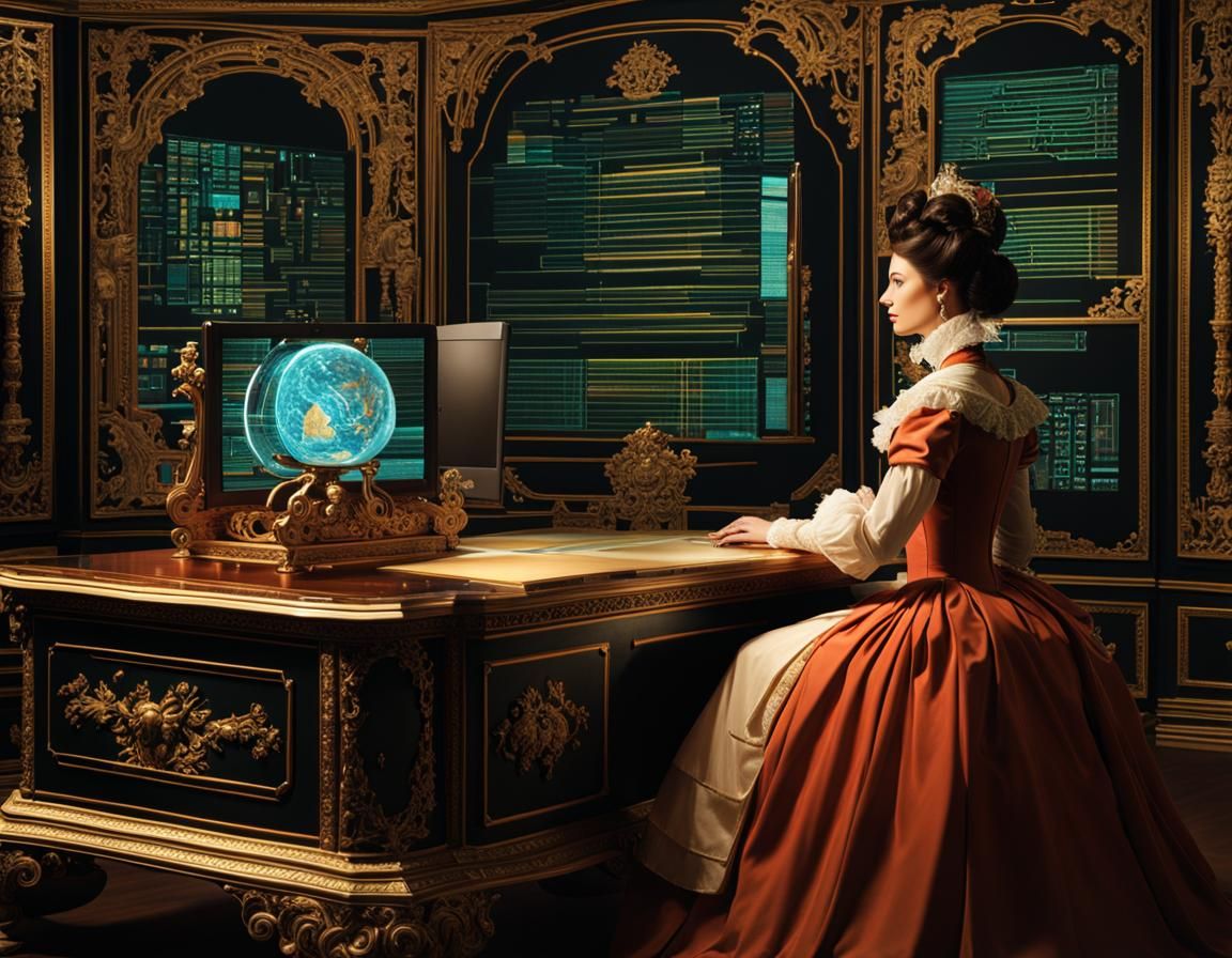 18th Century Coder in Cyberpunk Style