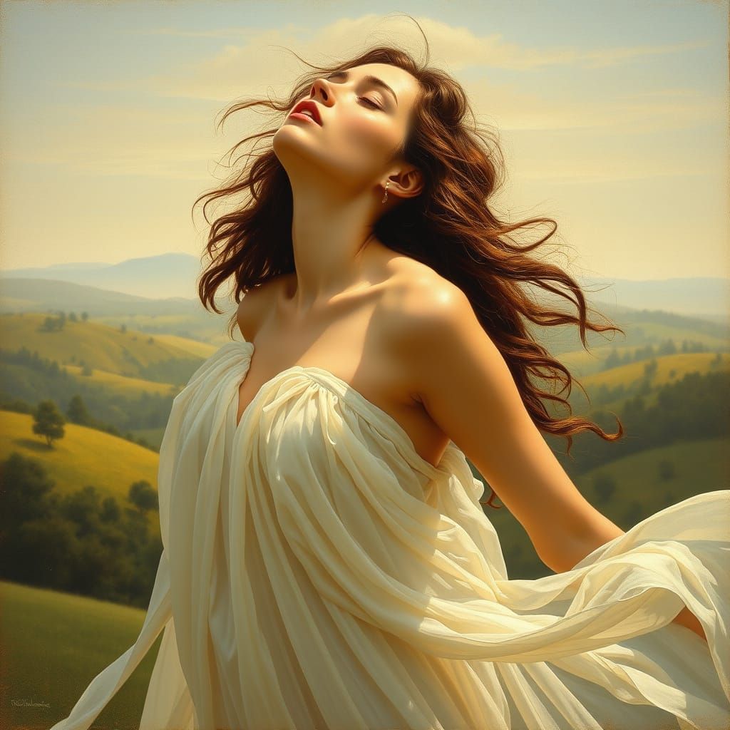 Rapturous Woman in Ethereal Renaissance Landscape
