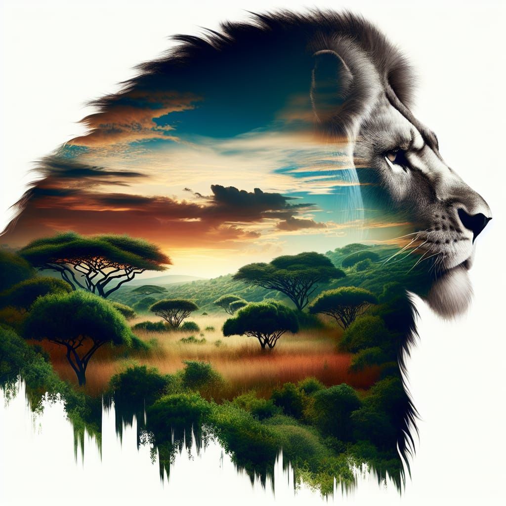 Regal Savannah Dream in Vibrant Double Exposure Style