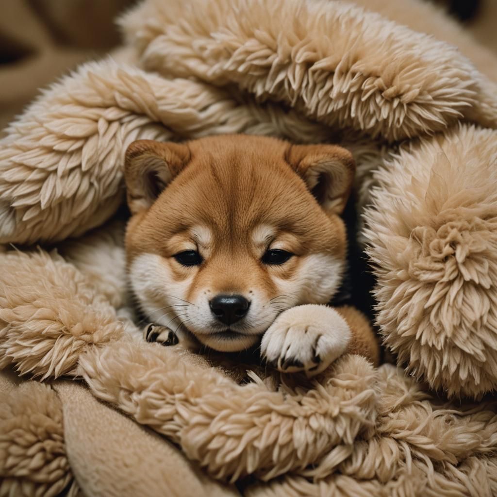 Sleeping Shiba Inu Pup in Hand: Cinematic Close-Up