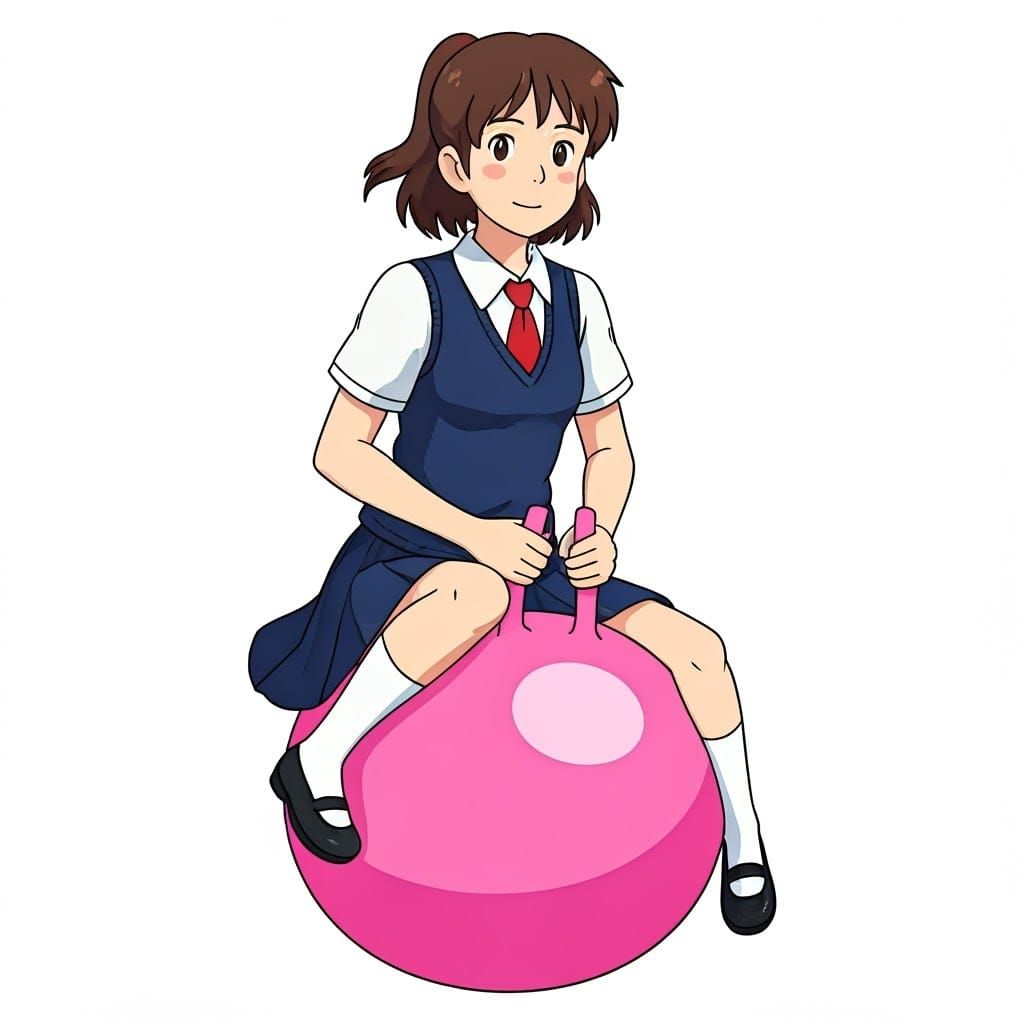 Ghibli-Style Schoolgirl on Pink Space Hopper