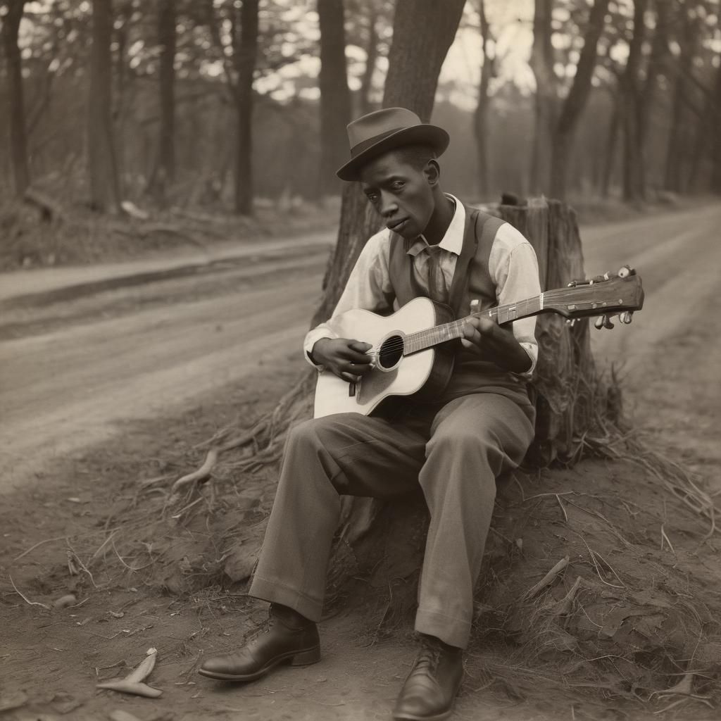 1930s Crossroads Guitarist Photograph