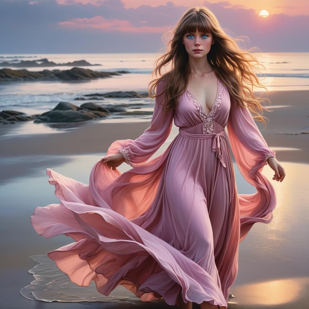Sunset Sorceress on the Beach, Greg Rutkowski Style