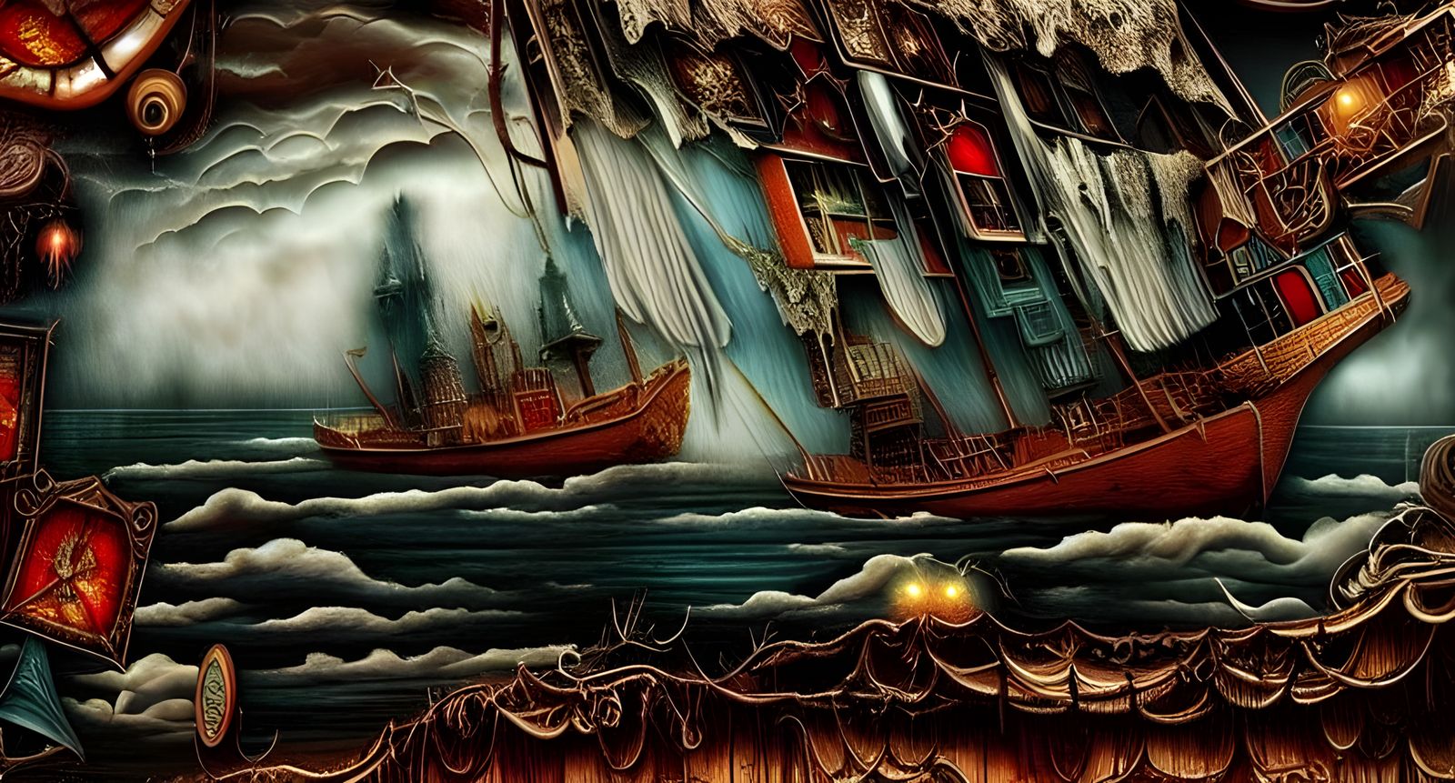 Ghostly Flying Dutchman Ship: Surreal Digital Masterpiece