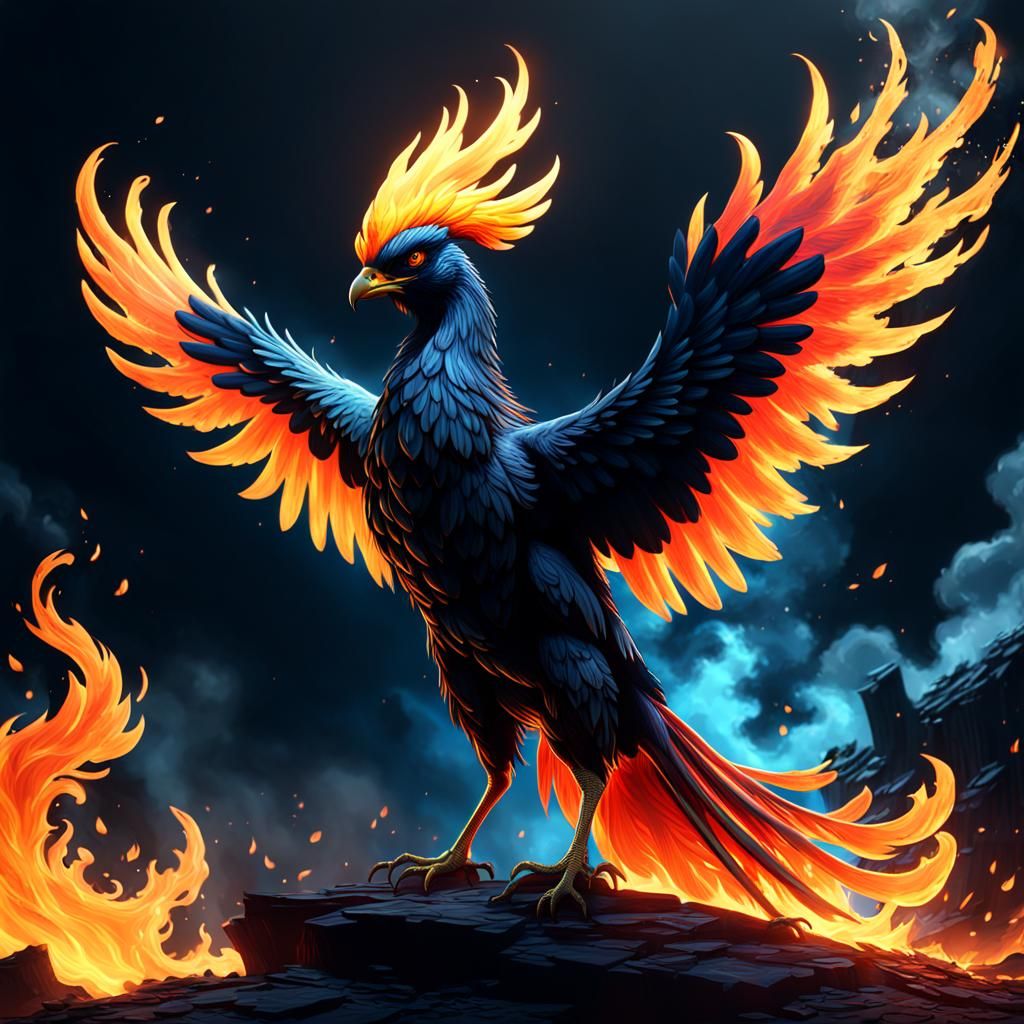 Fiery Phoenix Silhouette: Detailed Matte Painting