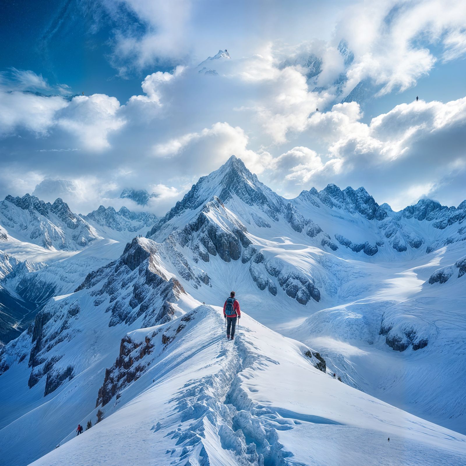 Lone Hiker on Swiss Alps Ridge in Cinematic Style