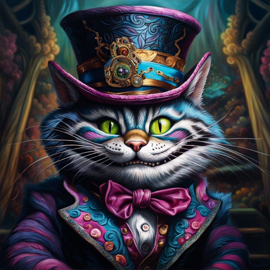 Cheshire Cat in Top Hat, Ultra Detailed Image