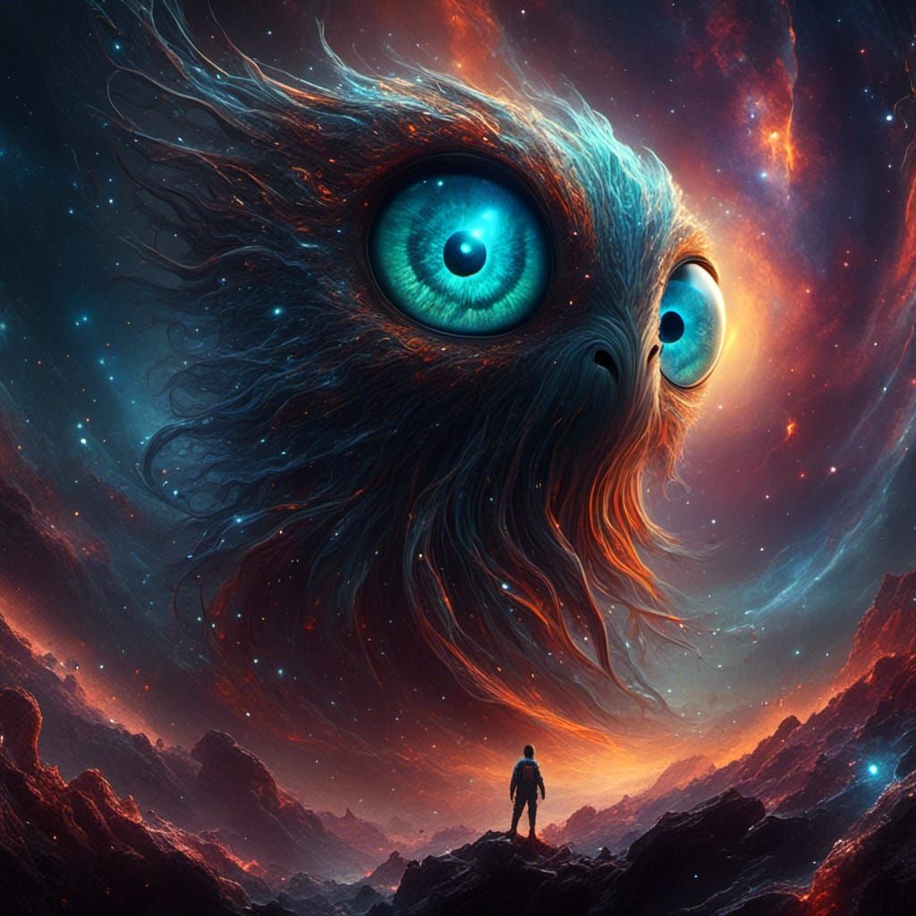 Glowing Space Creature in Nebula, Detailed Digital Painting