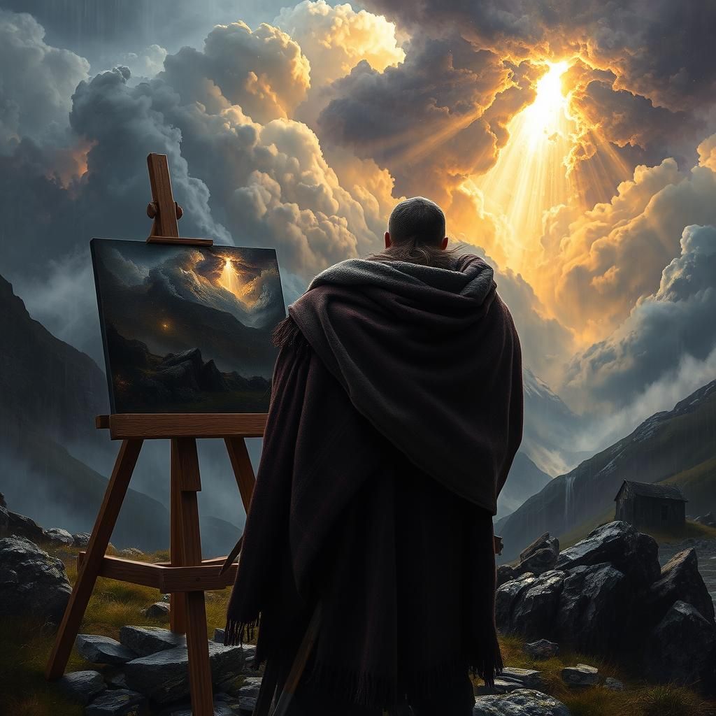 Highland Warrior-Painter Creates Dark Fantasy Landscape