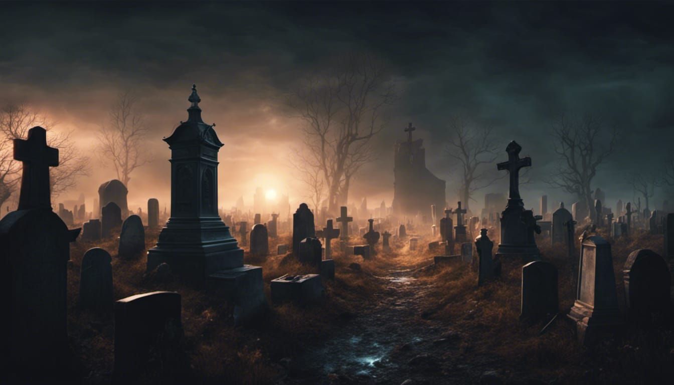 Eerie Cemetery with Open Grave: Digital Matte Painting