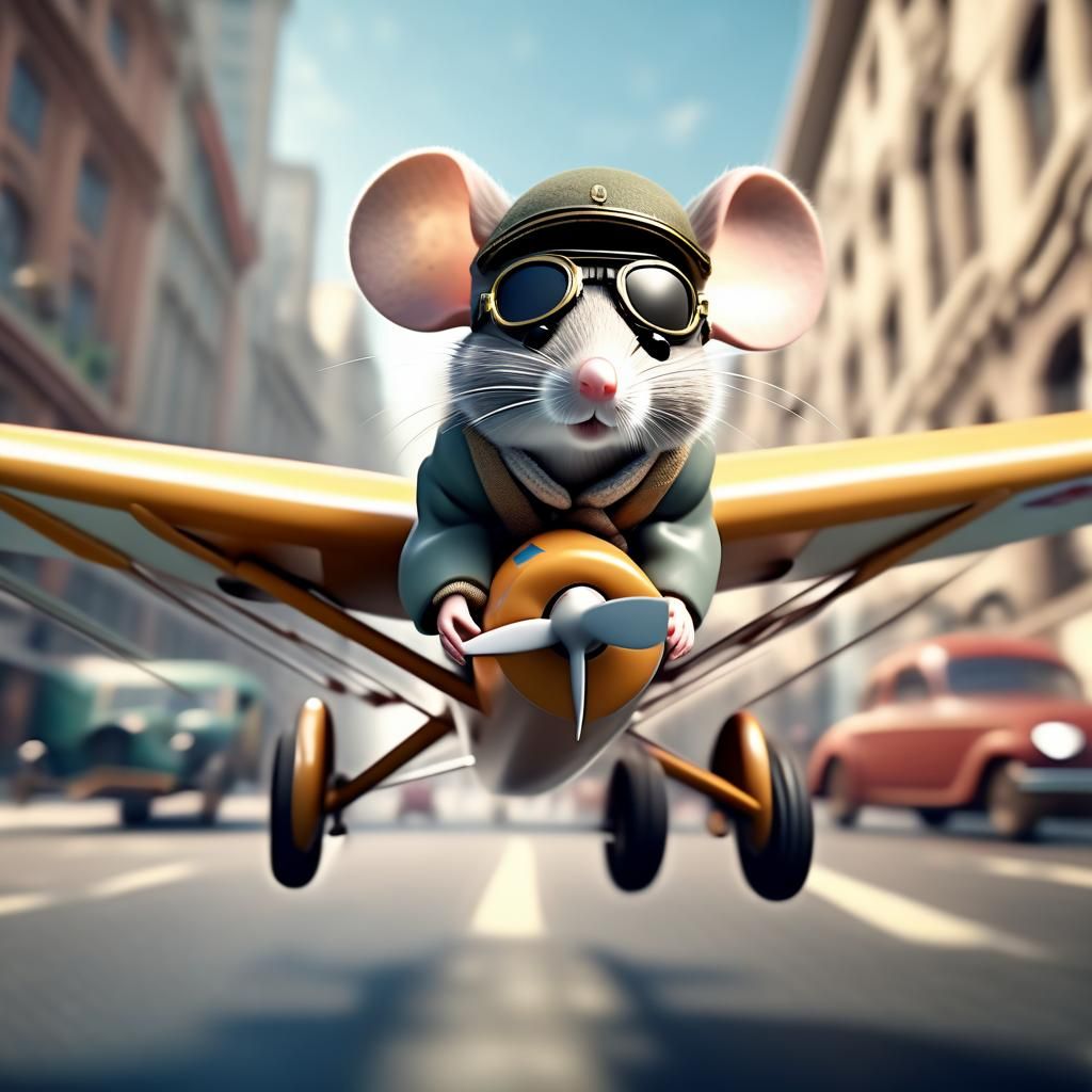 Mouse Pilot Soars Through City in Vintage Plane